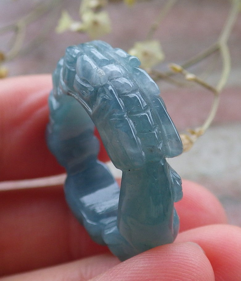 Certified Icy Green Burma 100% Natural A JADE Jadeite Dragon RING USA. 6.5 戒指 649120 TN