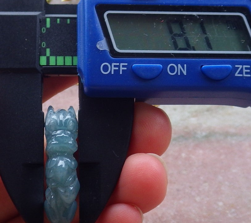 Certified Icy Green Burma 100% Natural A JADE Jadeite Dragon RING USA. 6.5 戒指 649120 TN