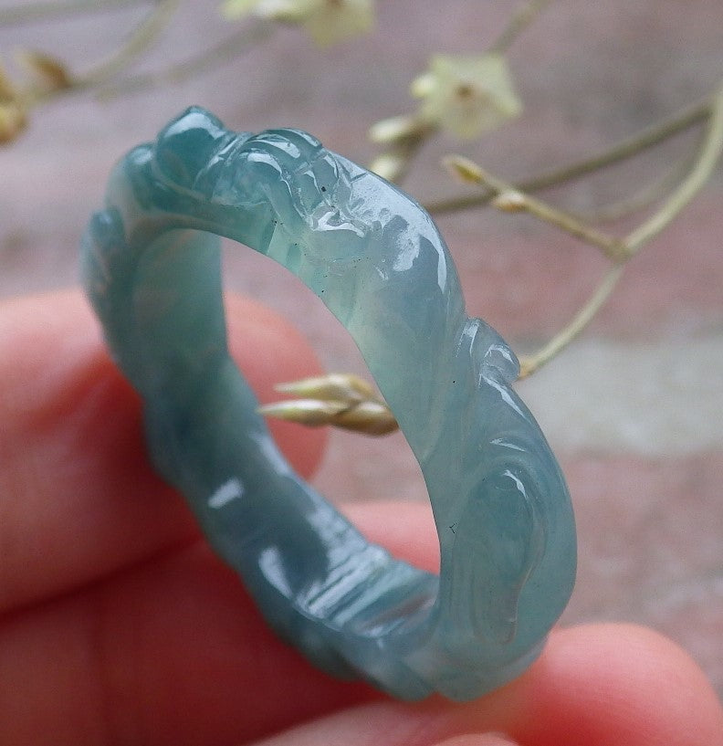 Certified Icy Green Burma 100% Natural A JADE Jadeite Dragon RING USA. 10.25 戒指 649157 TN