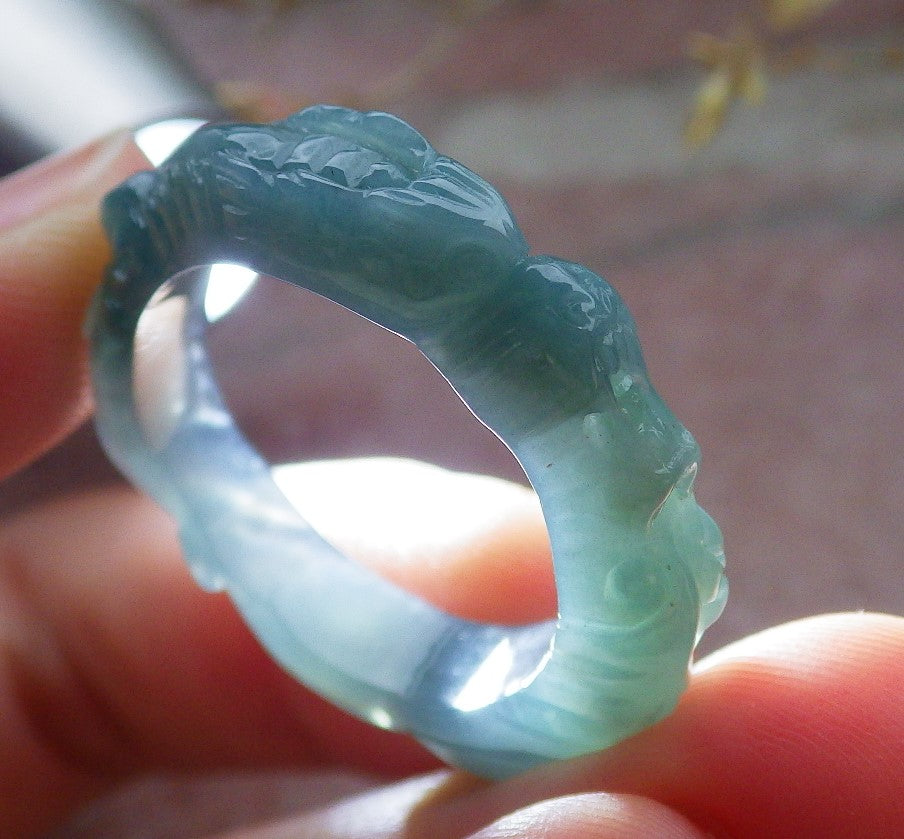 Certified Icy Green Burma 100% Natural A JADE Jadeite Dragon RING USA. 10.25 戒指 649157 TN