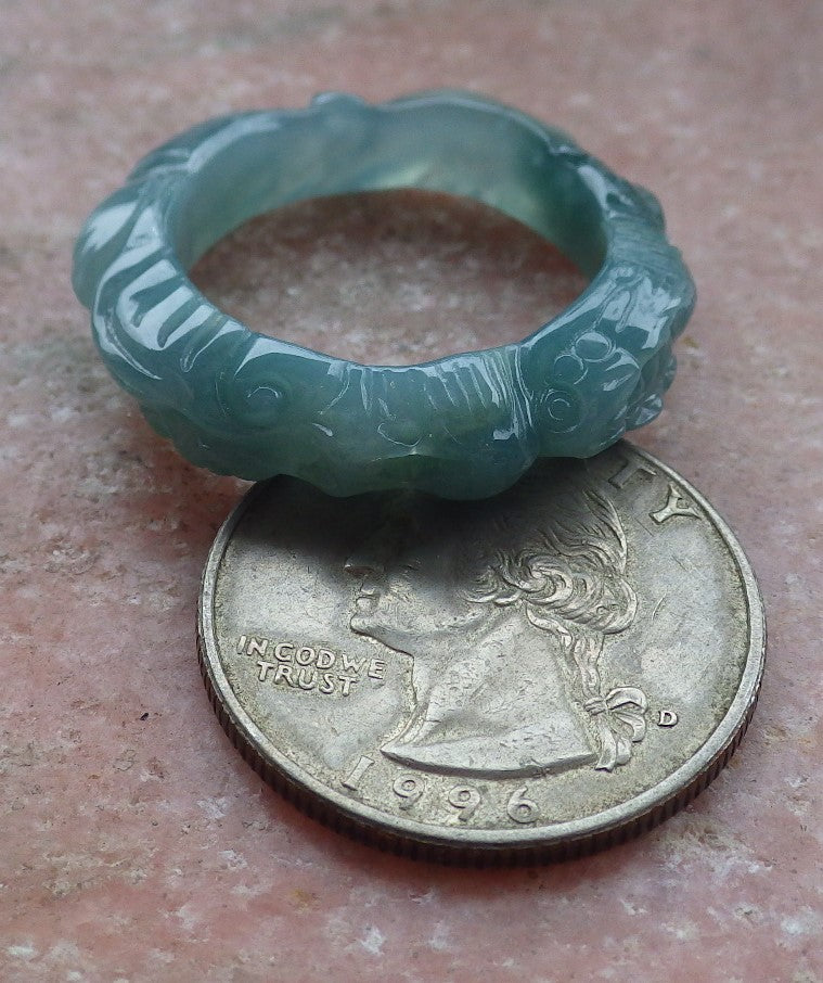 Certified Icy Green Burma 100% Natural A JADE Jadeite Dragon RING USA. 10.25 戒指 649157 TN