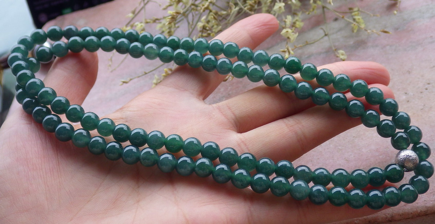 Certified Icy Green Burma 100% Natural A JADE Jadeite Bead Beads Necklace 27 inches 项链 649291 TN