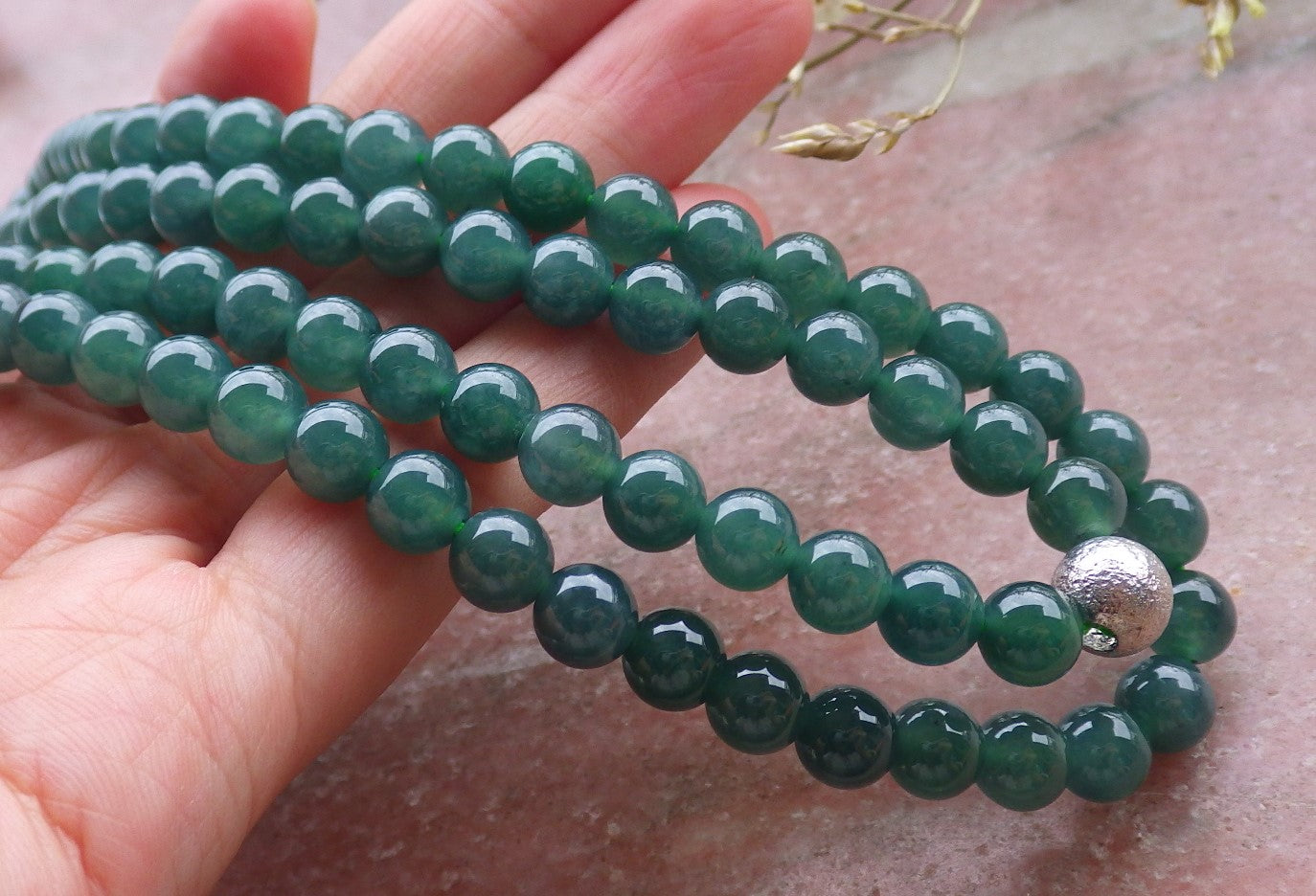 Certified Icy Green Burma 100% Natural A JADE Jadeite Bead Beads Necklace 27 inches 项链 649291 TN