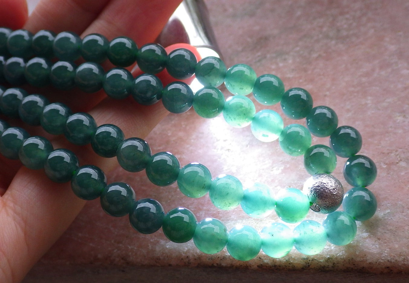 Certified Icy Green Burma 100% Natural A JADE Jadeite Bead Beads Necklace 27 inches 项链 649291 TN