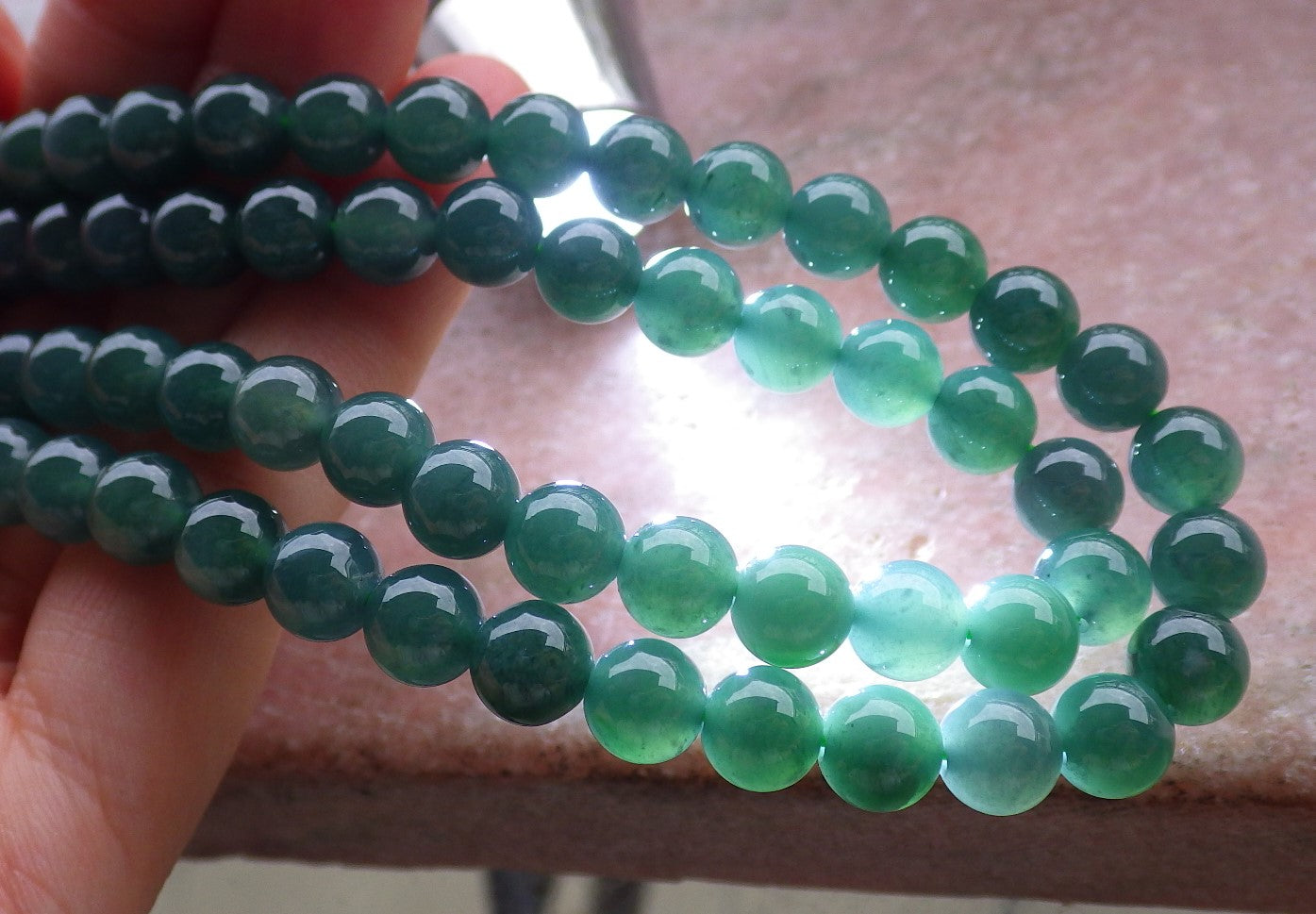 Certified Icy Green Burma 100% Natural A JADE Jadeite Bead Beads Necklace 27 inches 项链 649291 TN