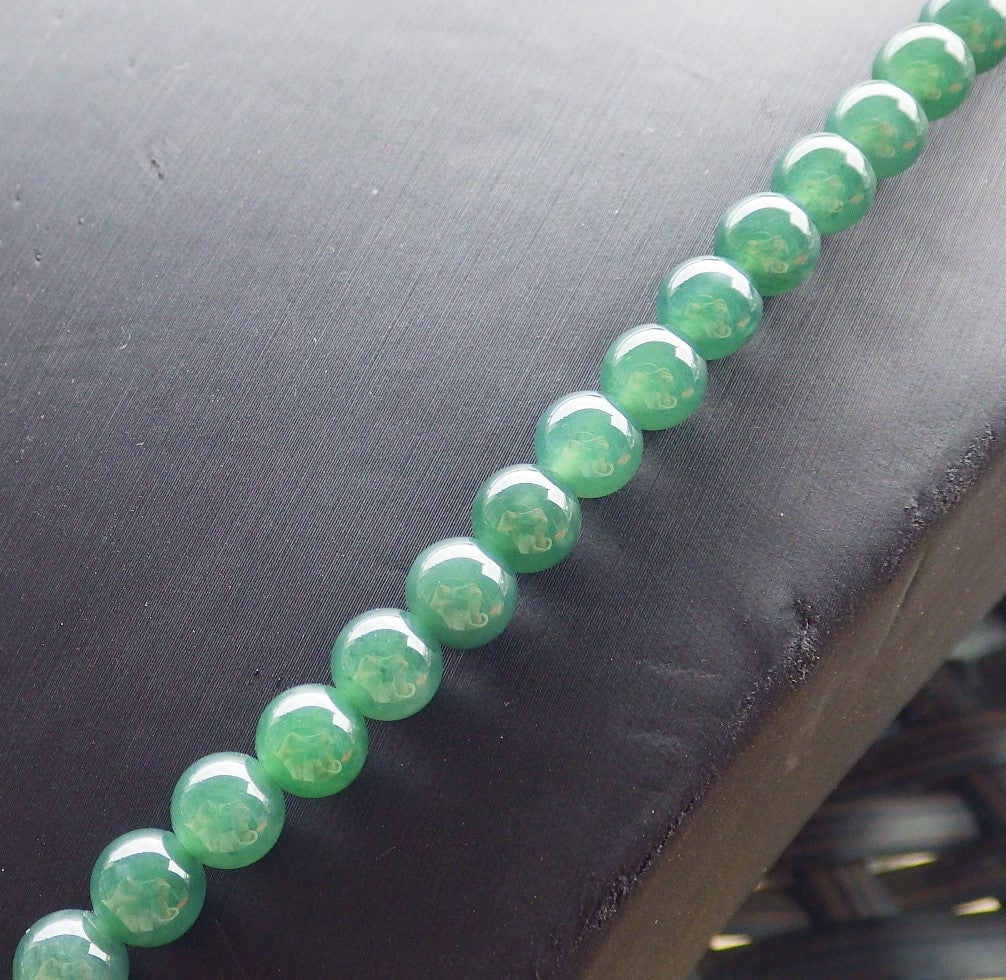 Certified Icy Green Burma 100% Natural A JADE Jadeite Bead Beads Necklace 27 inches 项链 649291 TN