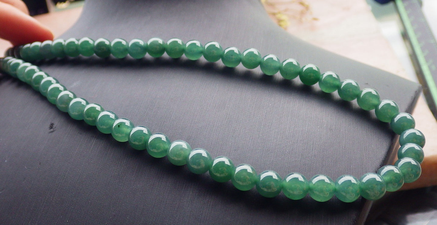 Certified Icy Green Burma 100% Natural A JADE Jadeite Bead Beads Necklace 27 inches 项链 649291 TN