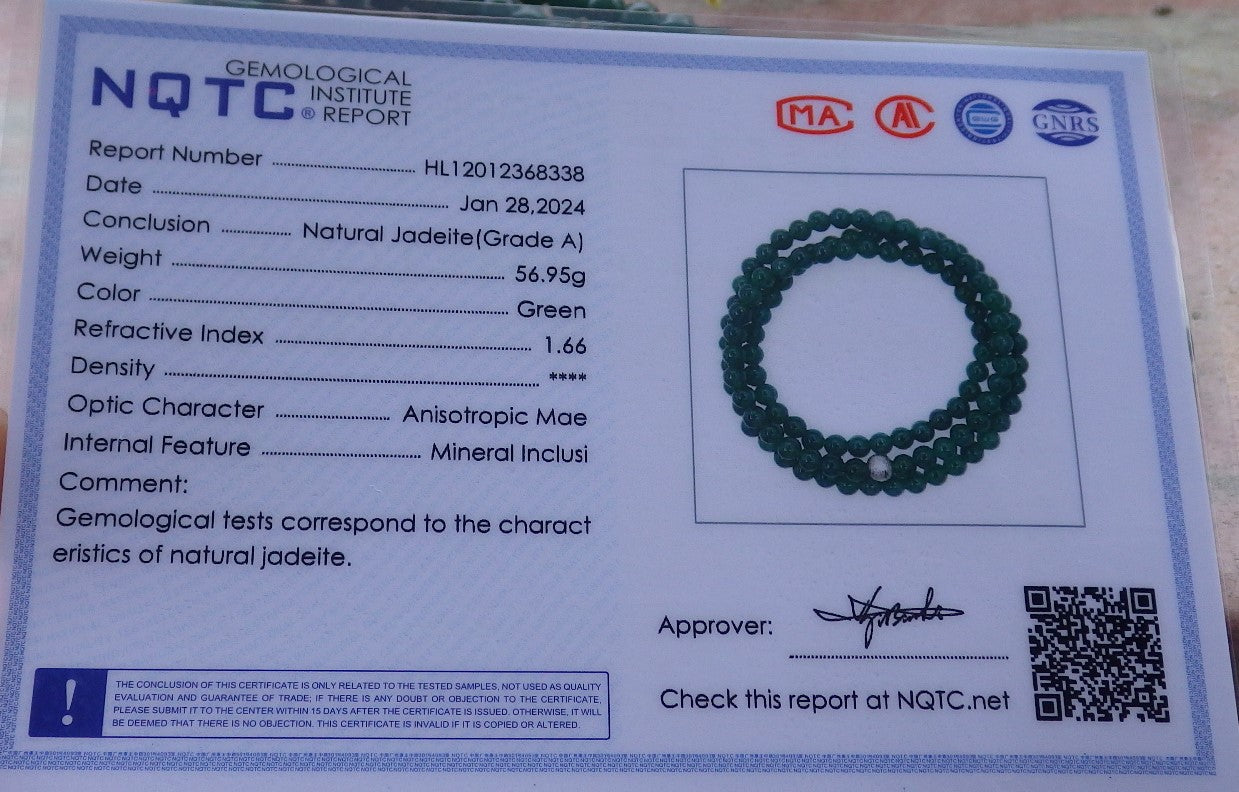 Certified Icy Green Burma 100% Natural A JADE Jadeite Bead Beads Necklace 27 inches 项链 649291 TN