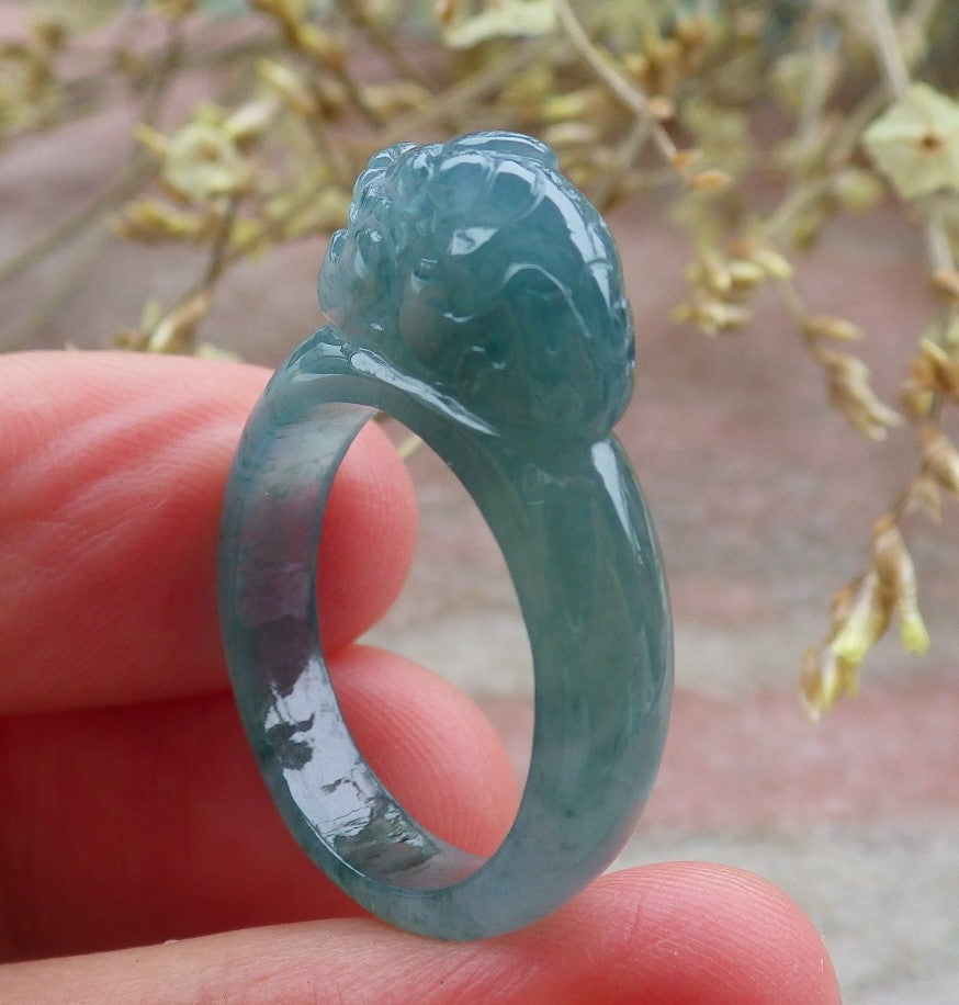 Certified Icy Green Pale Lavender Burma 100% Natural A JADE Jadeite Dragon Pi Xiu RING USA. 8 戒指 649561 TN
