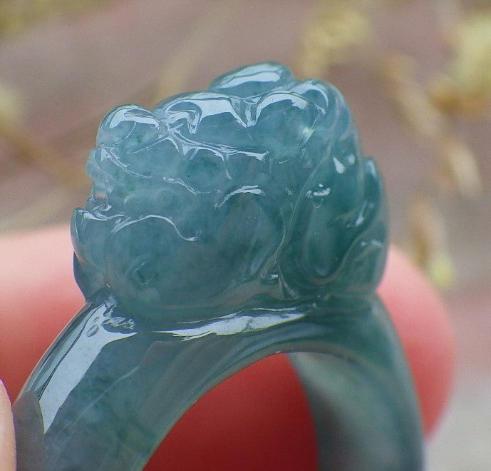 Certified Icy Green Pale Lavender Burma 100% Natural A JADE Jadeite Dragon Pi Xiu RING USA. 8 戒指 649561 TN