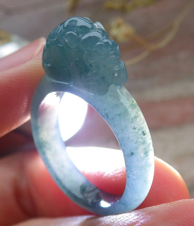 Certified Icy Green Pale Lavender Burma 100% Natural A JADE Jadeite Dragon Pi Xiu RING USA. 8 戒指 649561 TN