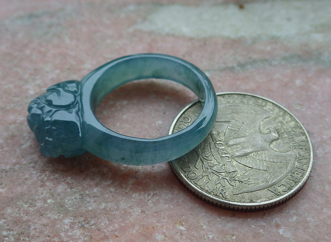Certified Icy Green Pale Lavender Burma 100% Natural A JADE Jadeite Dragon Pi Xiu RING USA. 8 戒指 649561 TN