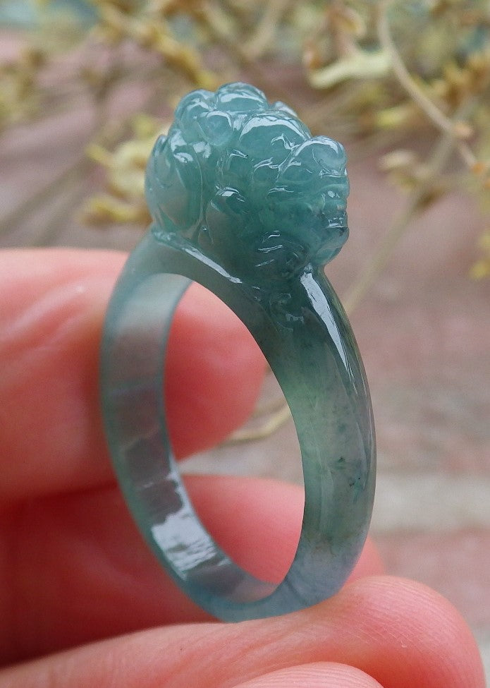 Certified Icy Green Burma 100% Natural A JADE Jadeite Dragon Pi Xiu RING USA. 8.25 戒指 649577 TN