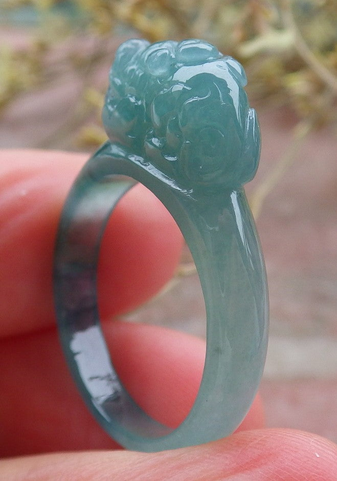 Certified Icy Green Burma 100% Natural A JADE Jadeite Dragon Pi Xiu RING USA. 8.25 戒指 649577 TN