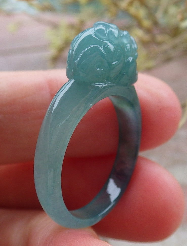 Certified Icy Green Burma 100% Natural A JADE Jadeite Dragon Pi Xiu RING USA. 8.25 戒指 649577 TN