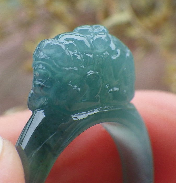 Certified Icy Green Burma 100% Natural A JADE Jadeite Dragon Pi Xiu RING USA. 8.25 戒指 649577 TN