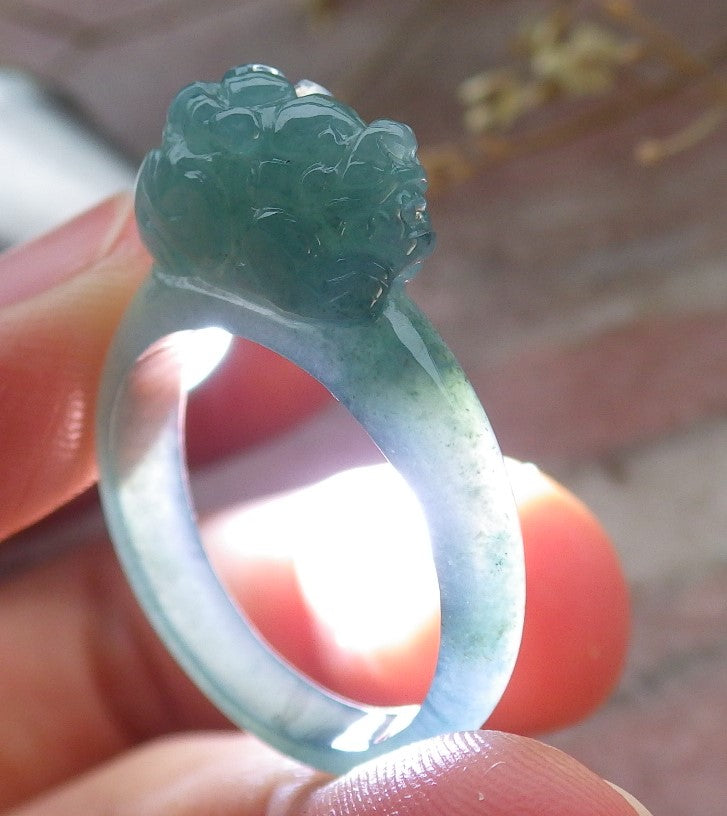 Certified Icy Green Burma 100% Natural A JADE Jadeite Dragon Pi Xiu RING USA. 8.25 戒指 649577 TN