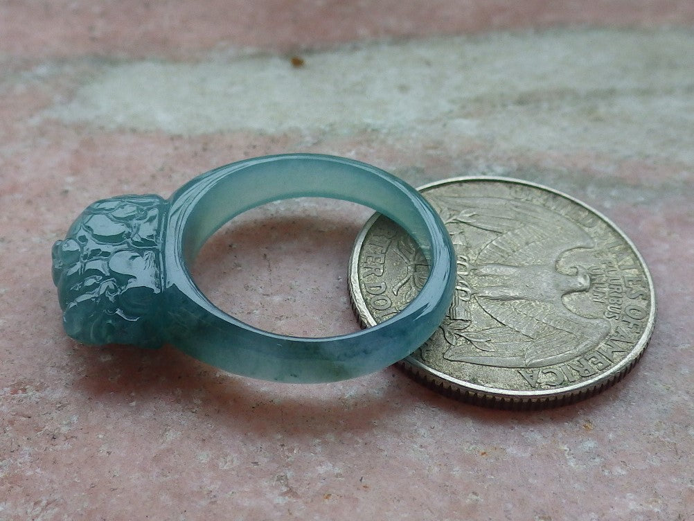 Certified Icy Green Burma 100% Natural A JADE Jadeite Dragon Pi Xiu RING USA. 8.25 戒指 649577 TN