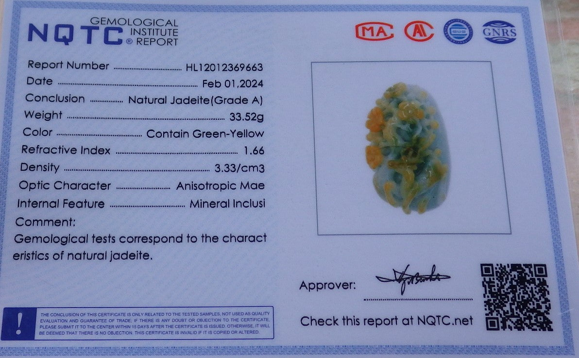 Certified Yellow Green Burma 100% Natural A Jade jadeite Pendant Deer Flower Necklace 梅花鹿 649621 TN