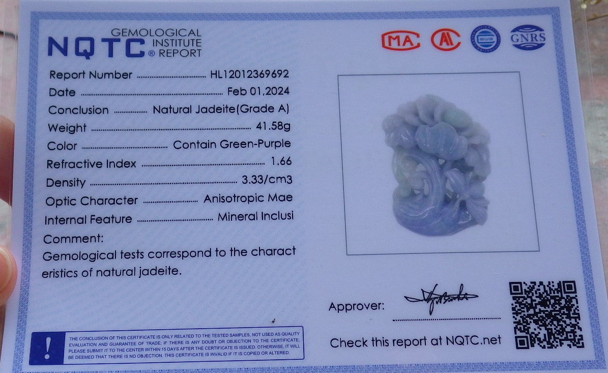 Certified Lavender Green Burma 100% Natural A Jade jadeite pendant Beetle Flower Necklace 花开富贵 649663 TN