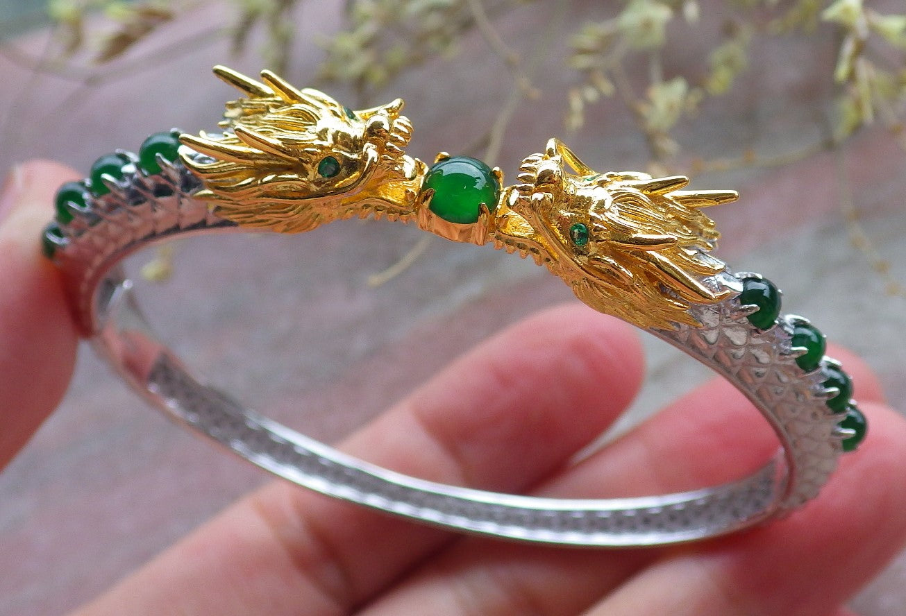 Green Silver 925 Certified Green Grade A JADE Jadeite Bead Dragon Bracelet Bracelet 649749 TN