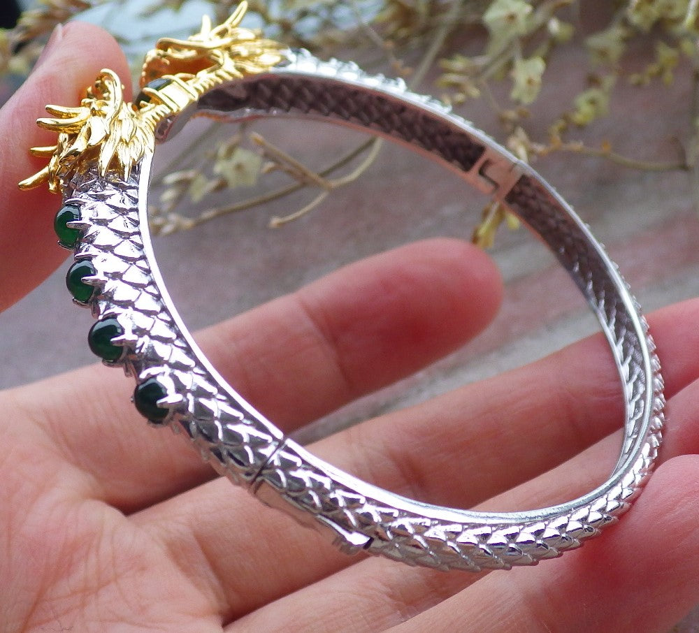Green Silver 925 Certified Green Grade A JADE Jadeite Bead Dragon Bracelet Bracelet 649749 TN