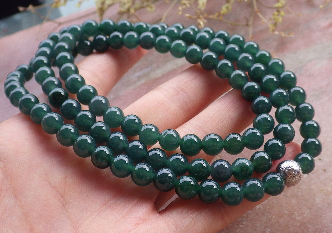 Certified Icy Green Burma 100% Natural A JADE Jadeite Bead Beads Necklace 27 inches 项链 649793 TN