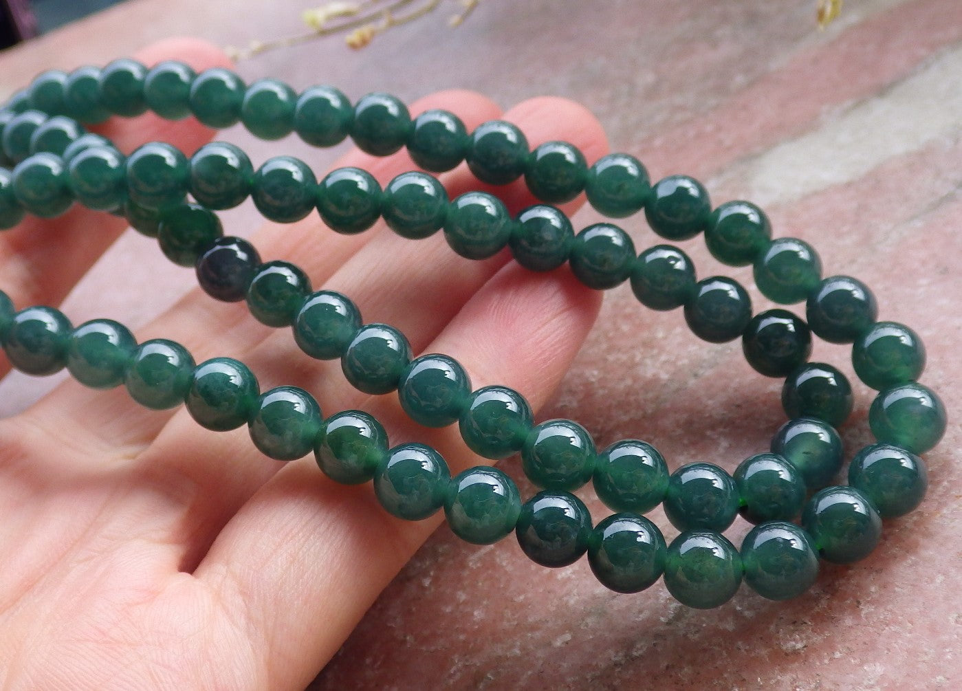 Certified Icy Green Burma 100% Natural A JADE Jadeite Bead Beads Necklace 27 inches 项链 649793 TN