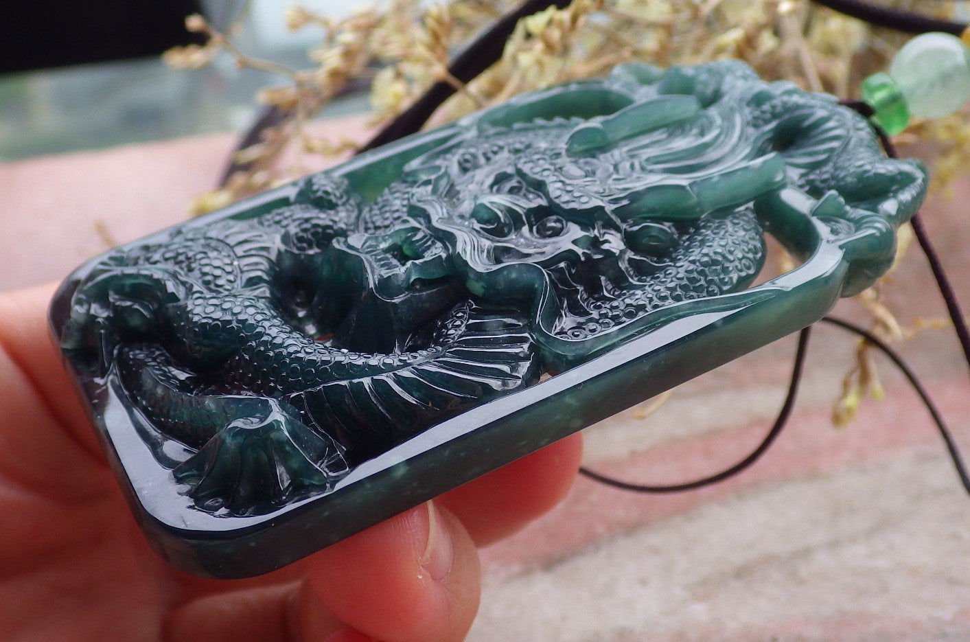 Certified Icy Green Burma 100% Natural A Jade jadeite Pendant Dragon Coin Necklace 生意兴隆 649818 TN