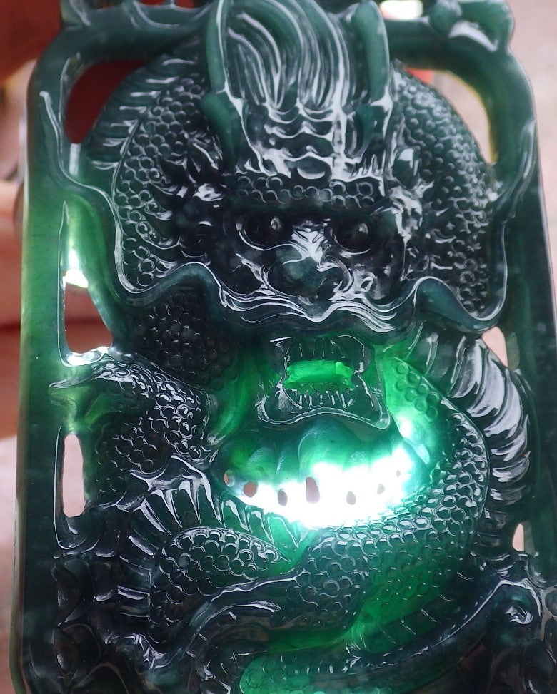 Certified Icy Green Burma 100% Natural A Jade jadeite Pendant Dragon Coin Necklace 生意兴隆 649818 TN