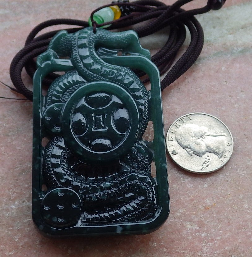Certified Icy Green Burma 100% Natural A Jade jadeite Pendant Dragon Coin Necklace 生意兴隆 649818 TN
