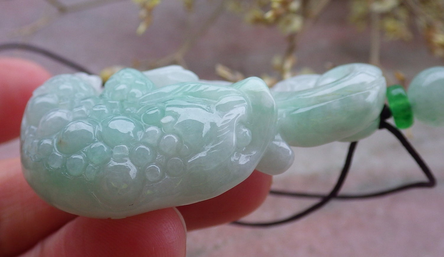 Certified Green Burma 100% Natural A Jade jadeite Pendant Frog Toad Money Coin Necklace 招财蟾 650043 TN