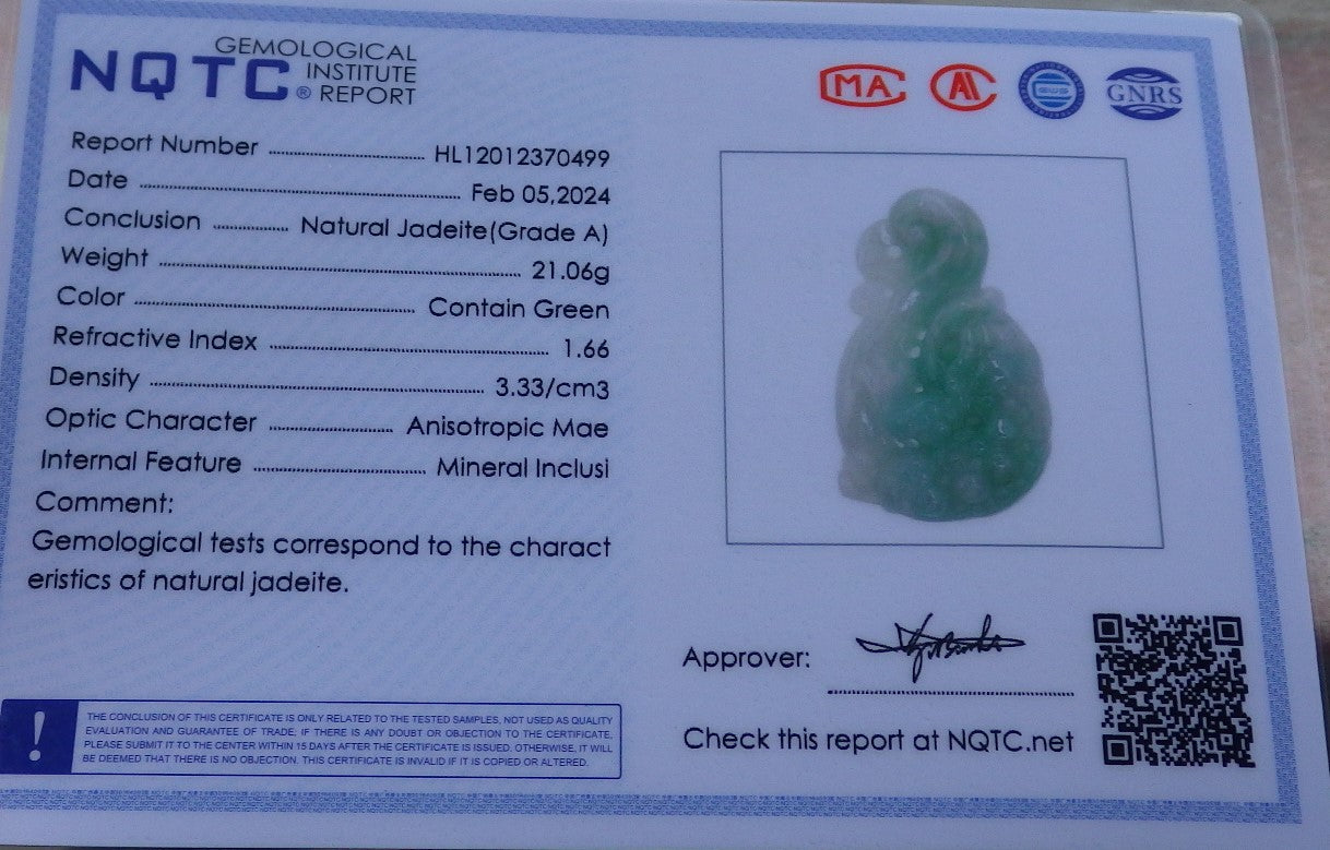 Certified Green Burma 100% Natural A Jade jadeite Pendant Frog Toad Money Coin Necklace 招财蟾 650043 TN