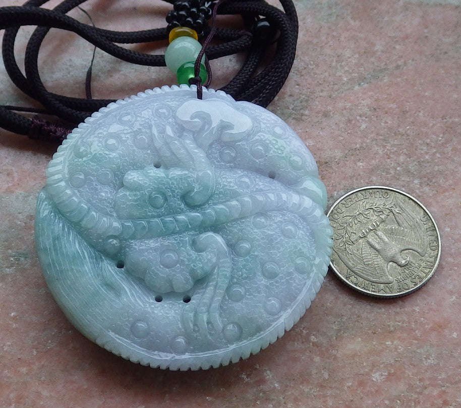 Certified Lavender Green Burma 100% Natural A Jade jadeite Pendant Dragon Mouse Rat Peanut Ruyi Necklace 望子成龙 650100 TN
