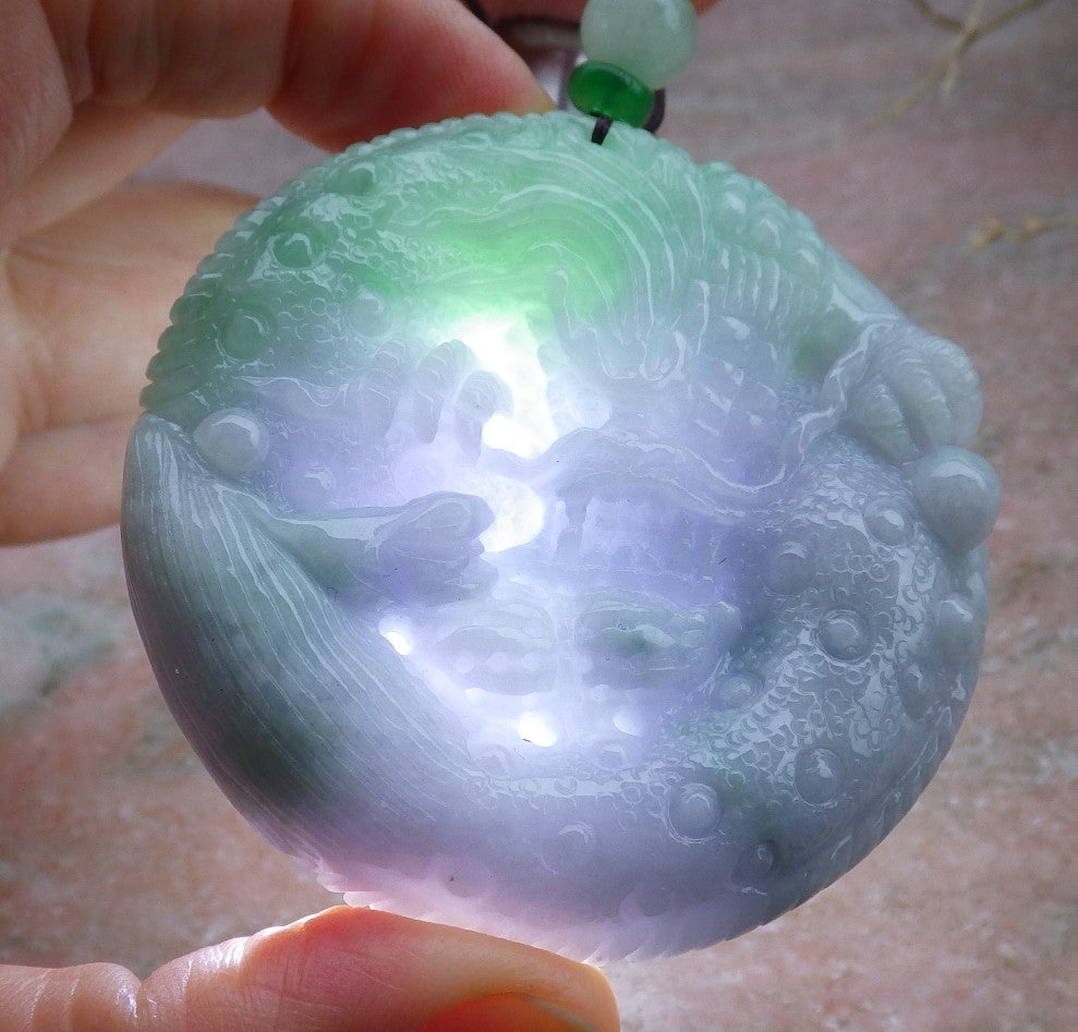 Certified Lavender Green Burma 100% Natural A Jade jadeite Pendant Dragon Mouse Rat Peanut Ruyi Necklace 望子成龙 650108 TN