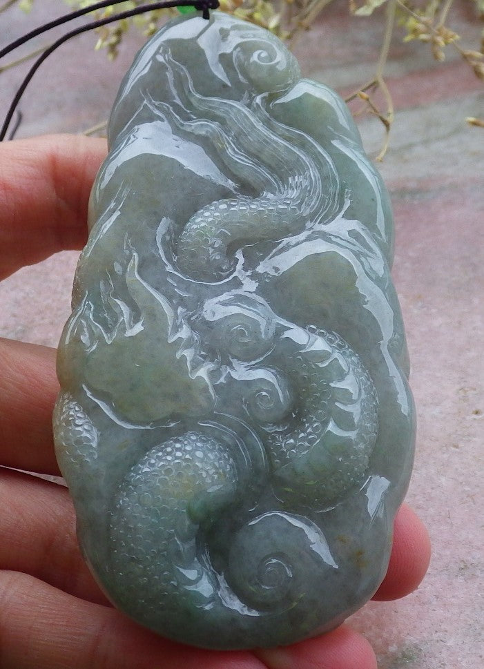 Certified Yellow Burma 100% Natural A Jade jadeite Pendant Dragon Bead Necklace 生意兴隆 650222 TN