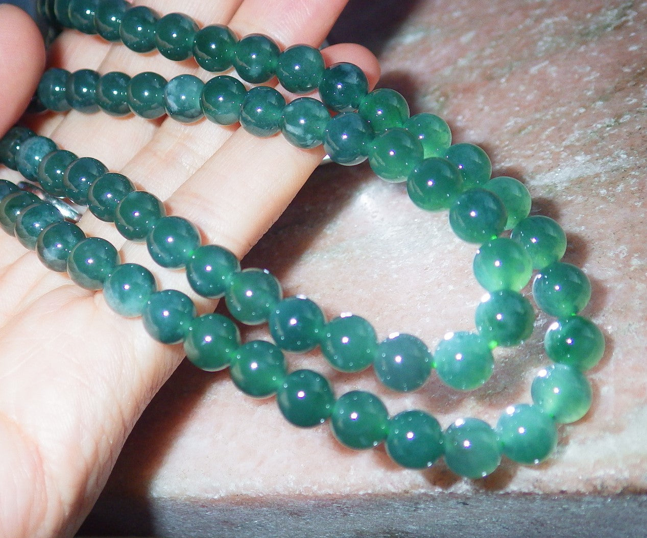 Certified Icy Green Burma 100% Natural A JADE Jadeite Bead Beads Necklace 27 inches 项链 640278 TN