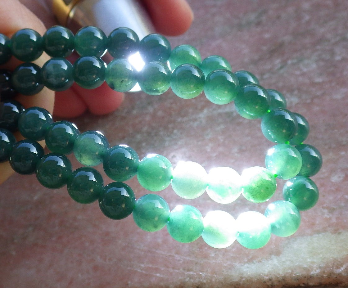 Certified Icy Green Burma 100% Natural A JADE Jadeite Bead Beads Necklace 27 inches 项链 640278 TN
