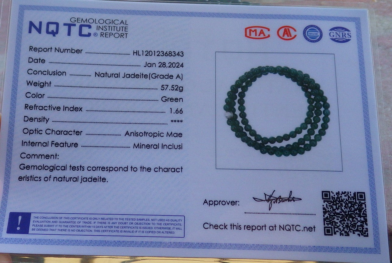 Certified Icy Green Burma 100% Natural A JADE Jadeite Bead Beads Necklace 27 inches 项链 640278 TN