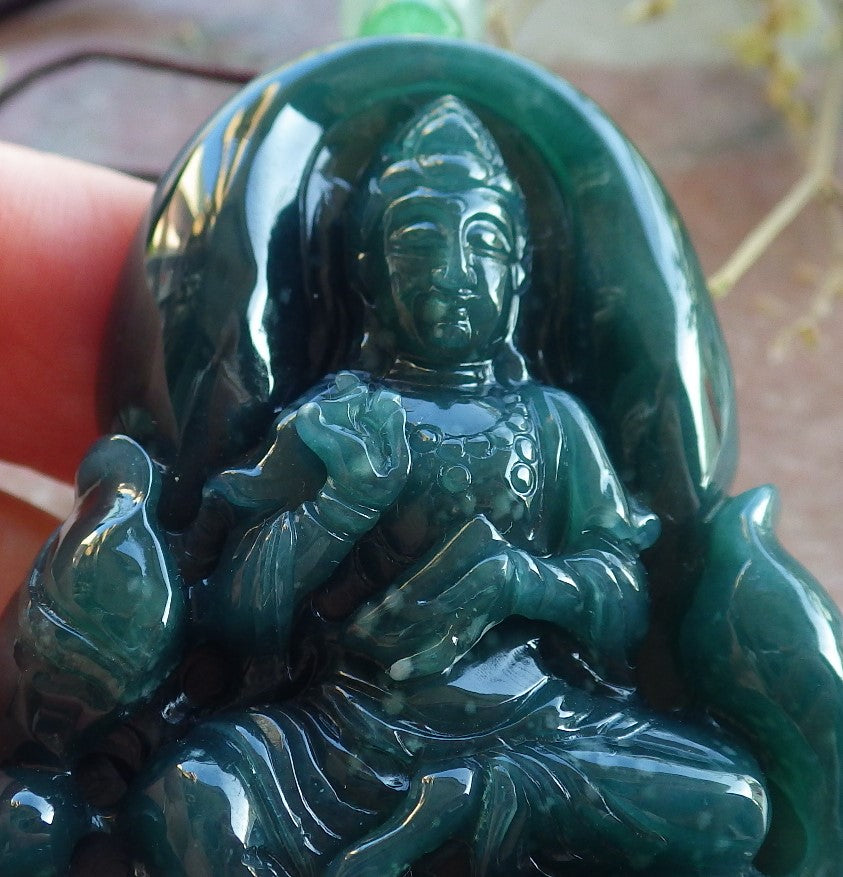 Certified Icy Green Burma 100% Natural A Jade jadeite Pendant Guanyin Kwan Yin Elephant Necklace 观音 650363 TN