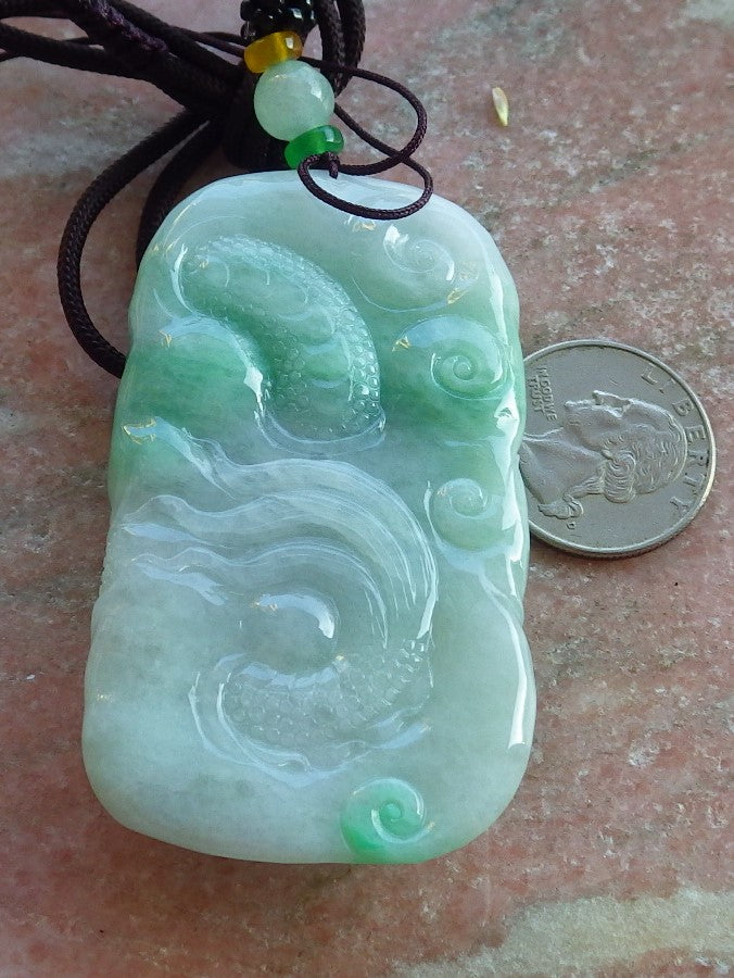 Certified Green Burma 100% Natural A Jade jadeite Pendant Dragon Necklace 生意兴隆 650385 TN
