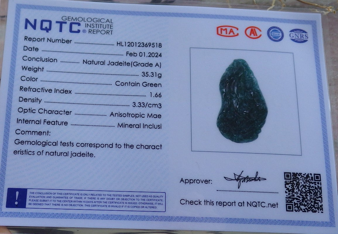 Certified Icy Green Burma 100% Natural A Jade jadeite Pendant Guanyin Kwan Yin Dragon Phoenix Lotus Flower 龙凤 650405 TN