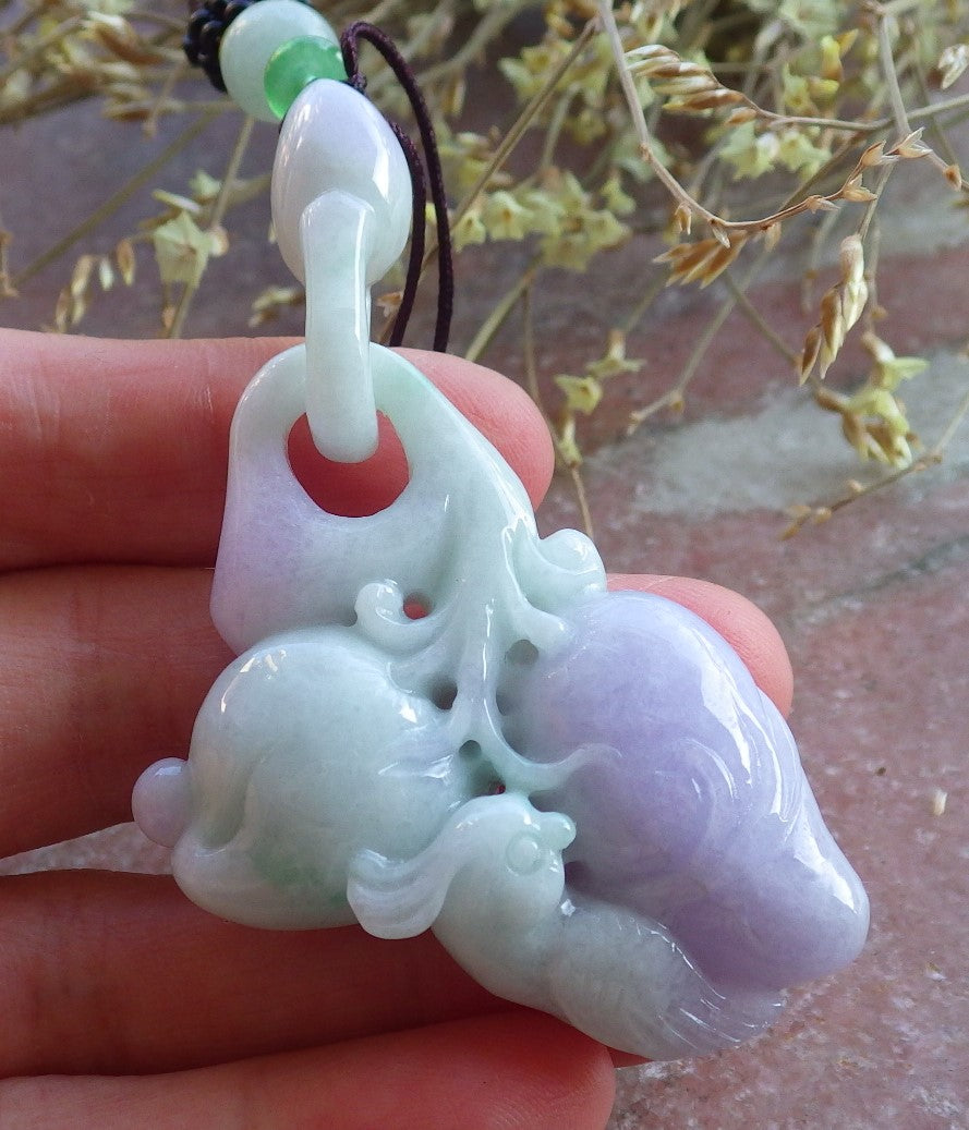 Certified Green Lavender Burma 100% Natural A Jade jadeite Pendant Phoenix Bird Peach Necklace W Ring 650416 TN