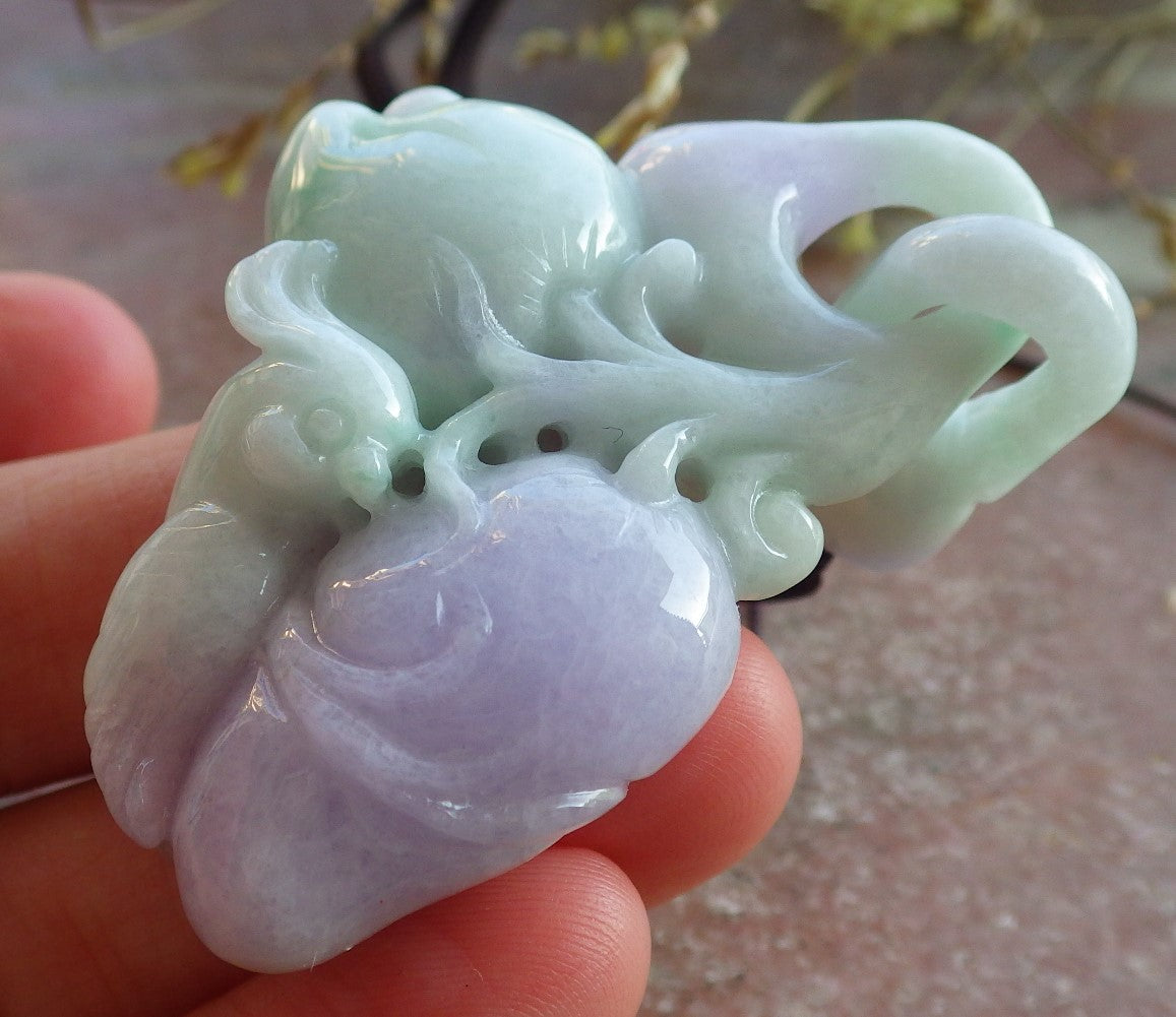 Certified Green Lavender Burma 100% Natural A Jade jadeite Pendant Phoenix Bird Peach Necklace W Ring 650416 TN