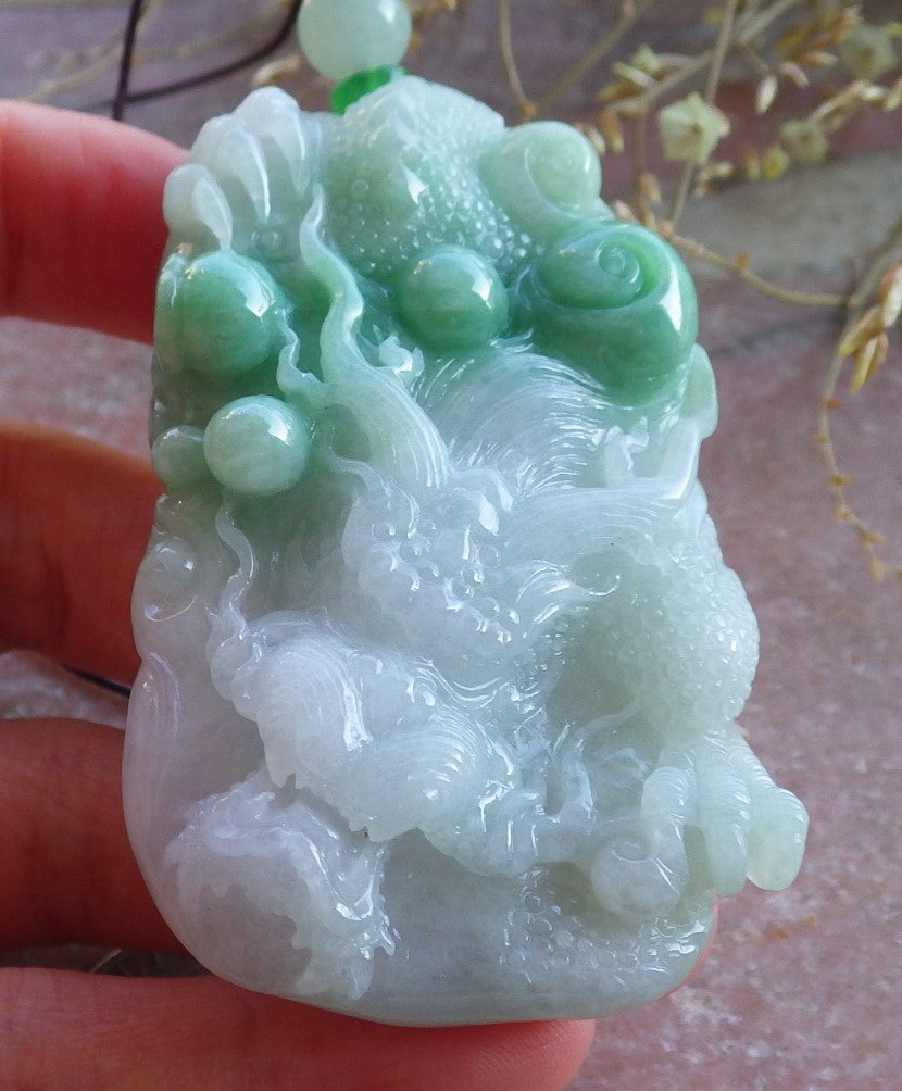 Certified Green Burma 100% Natural A Jade jadeite Pendant Dragon Necklace 生意兴隆 650425 TN