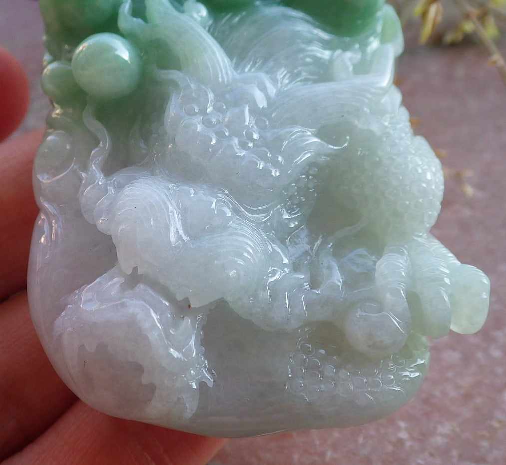Certified Green Burma 100% Natural A Jade jadeite Pendant Dragon Necklace 生意兴隆 650425 TN