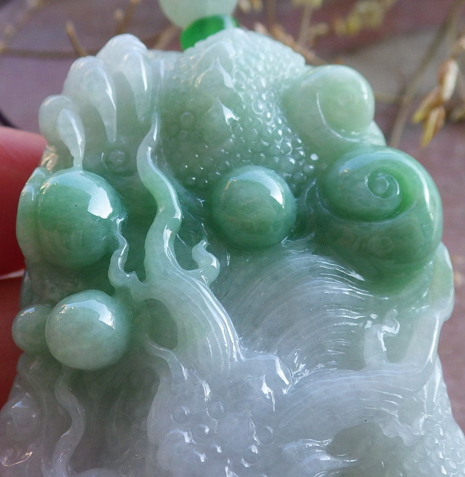 Certified Green Burma 100% Natural A Jade jadeite Pendant Dragon Necklace 生意兴隆 650425 TN