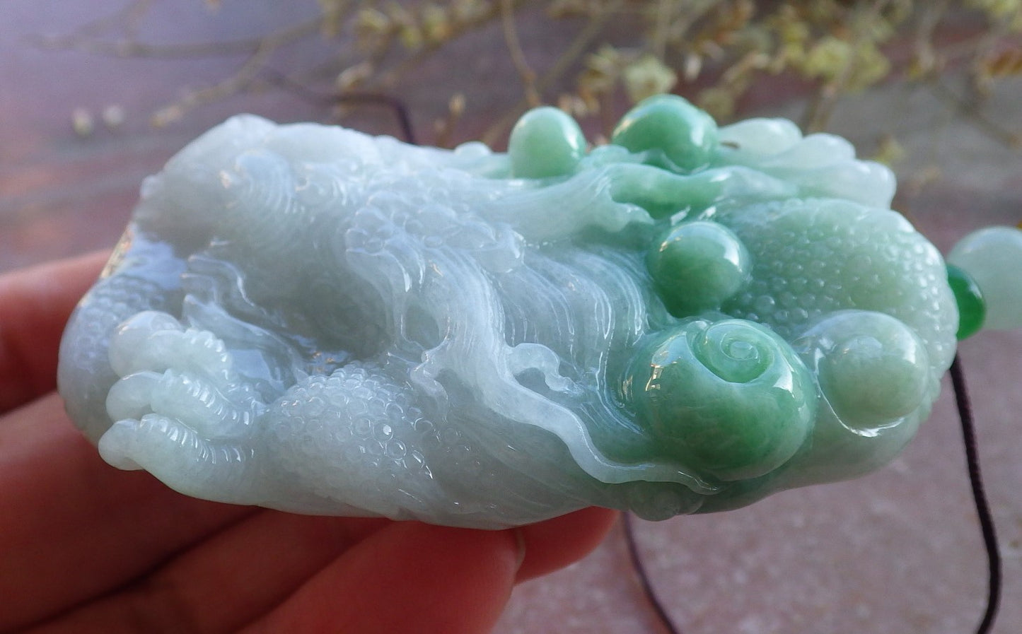 Certified Green Burma 100% Natural A Jade jadeite Pendant Dragon Necklace 生意兴隆 650425 TN
