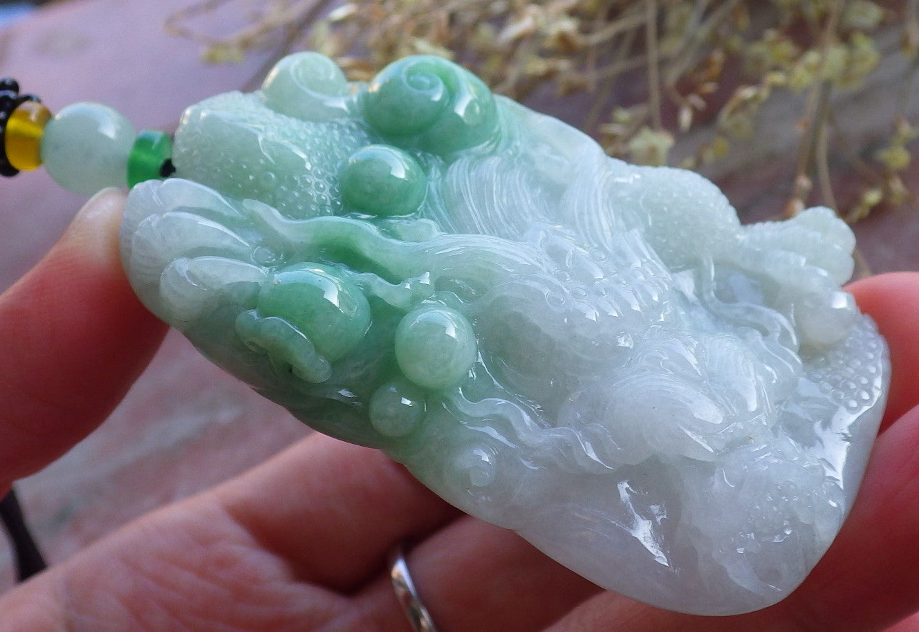 Certified Green Burma 100% Natural A Jade jadeite Pendant Dragon Necklace 生意兴隆 650425 TN