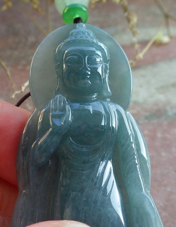 Certified Icy Green Pale Lavender Burma 100% Natural A Jade jadeite pendant Sakyamuni Buddha God Necklace 释迦牟尼 650465 TN